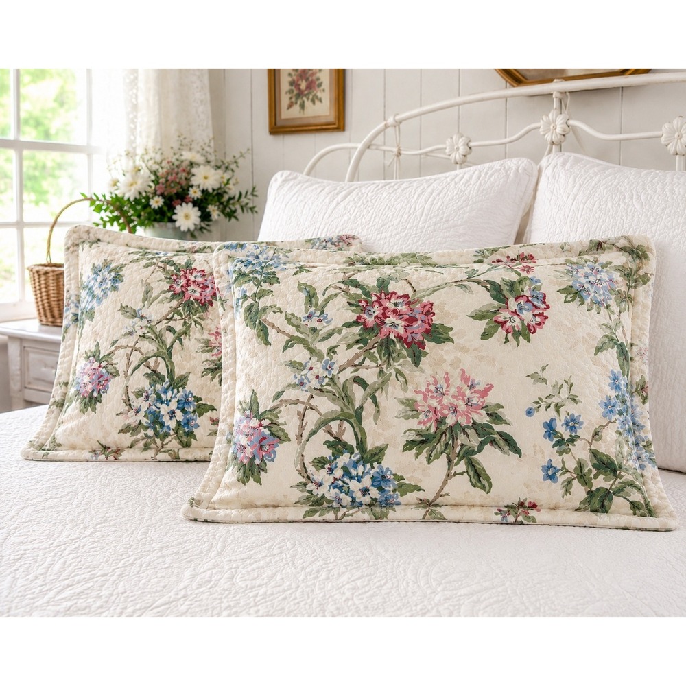 Thomasville Hillhouse Floral Matelasse Euro Shams Cottage Botanical Pair